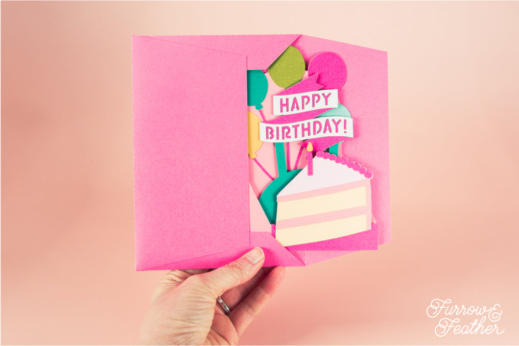 Happy Birthday Cake Slice Card - 3D Birthday Card SVG