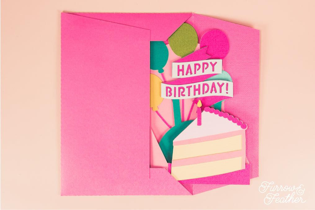 Happy Birthday Cake Slice Card - 3D Birthday Card SVG