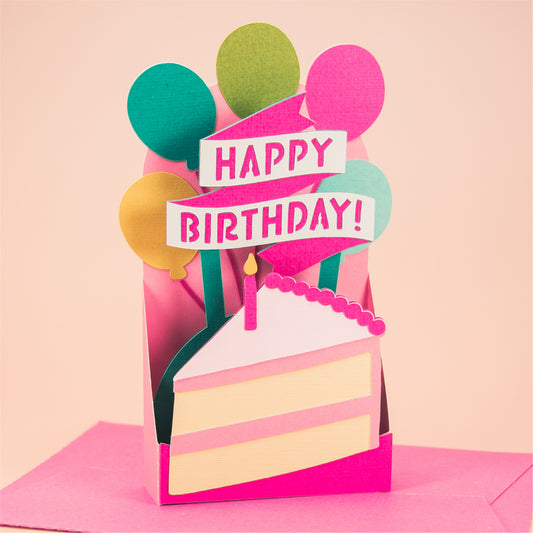 Happy Birthday Cake Slice Card - 3D Birthday Card SVG