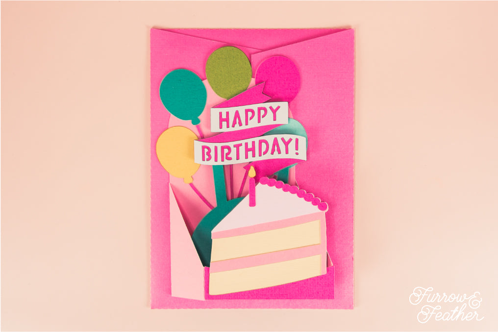 Happy Birthday Cake Slice Card - 3D Birthday Card SVG