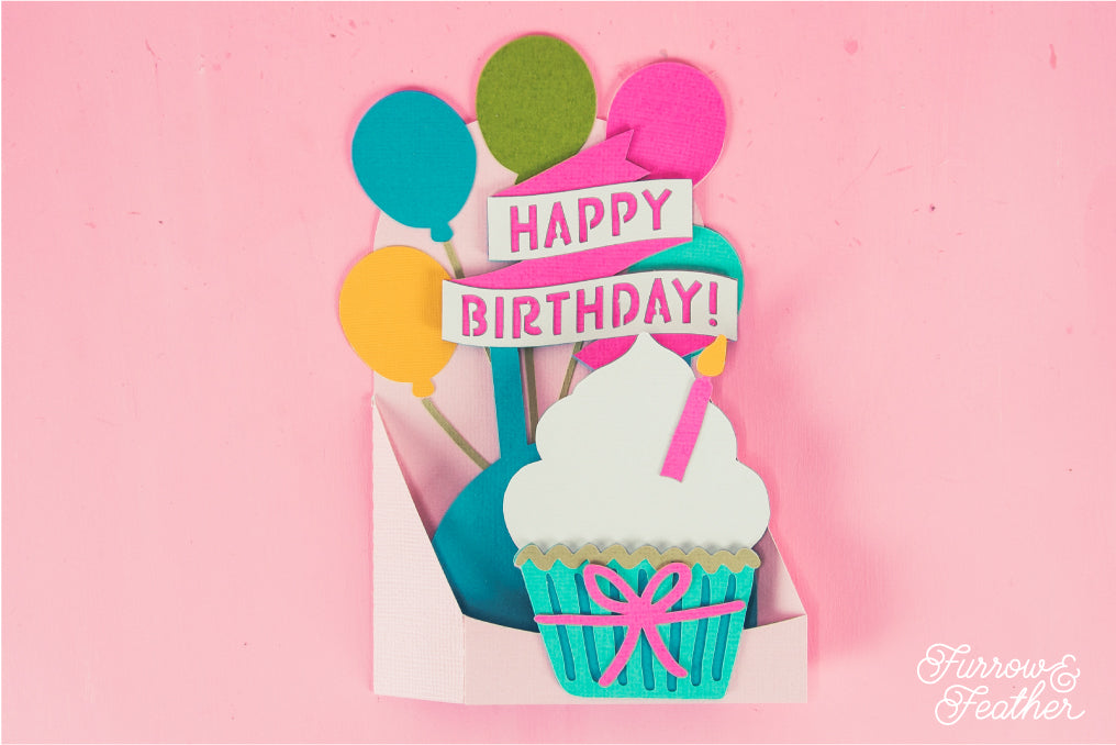 Happy Birthday Cupcake Card - 3D Card SVG