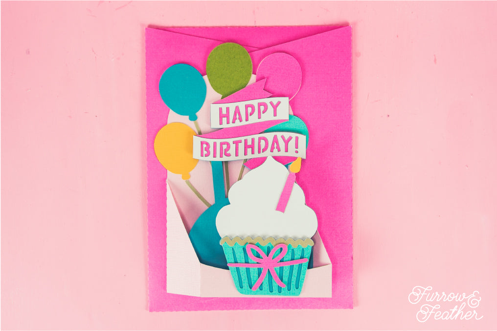 Happy Birthday Cupcake Card - 3D Card SVG