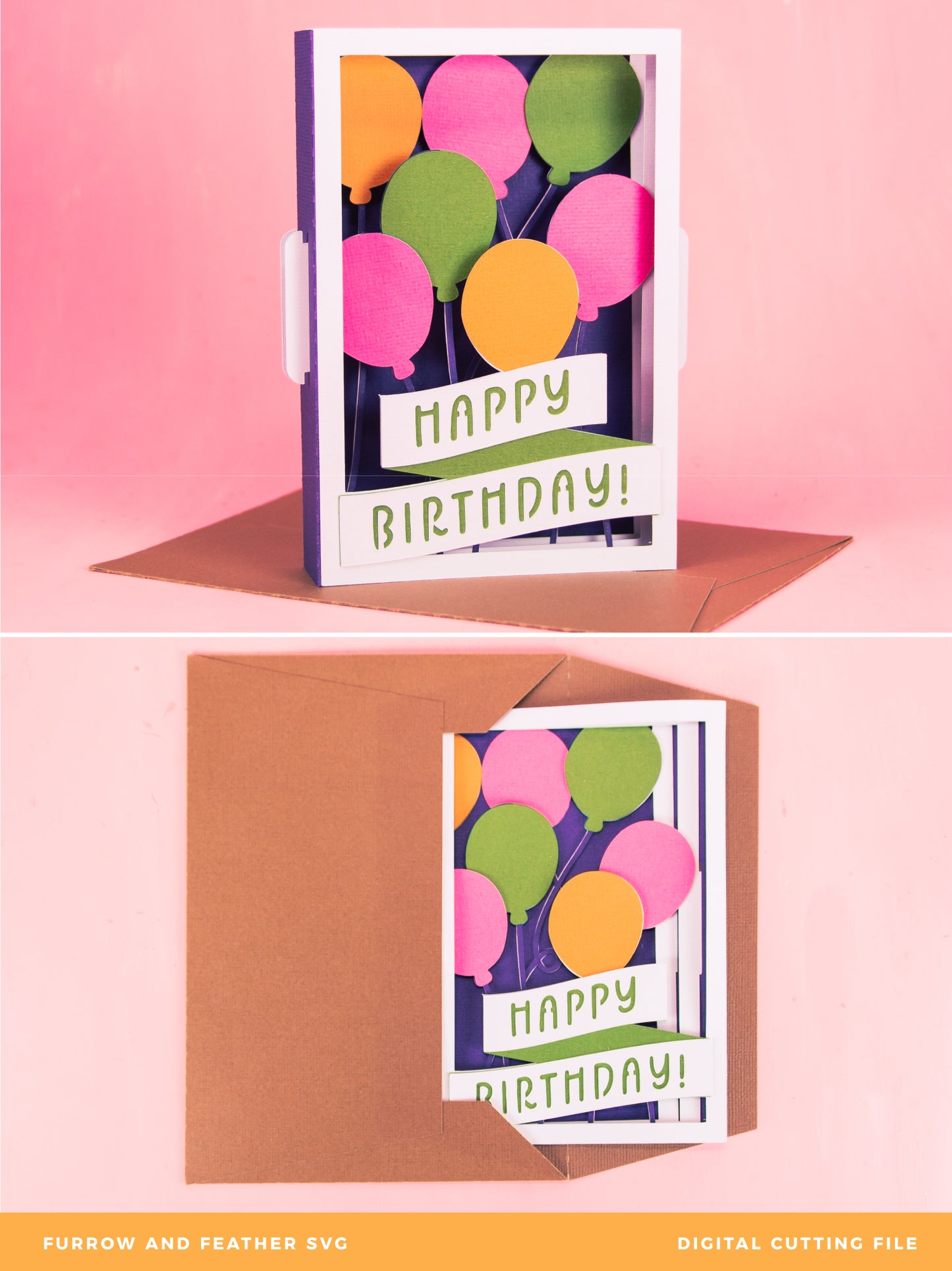 Happy Birthday Layered Balloons Card - 3D Birthday Card SVG