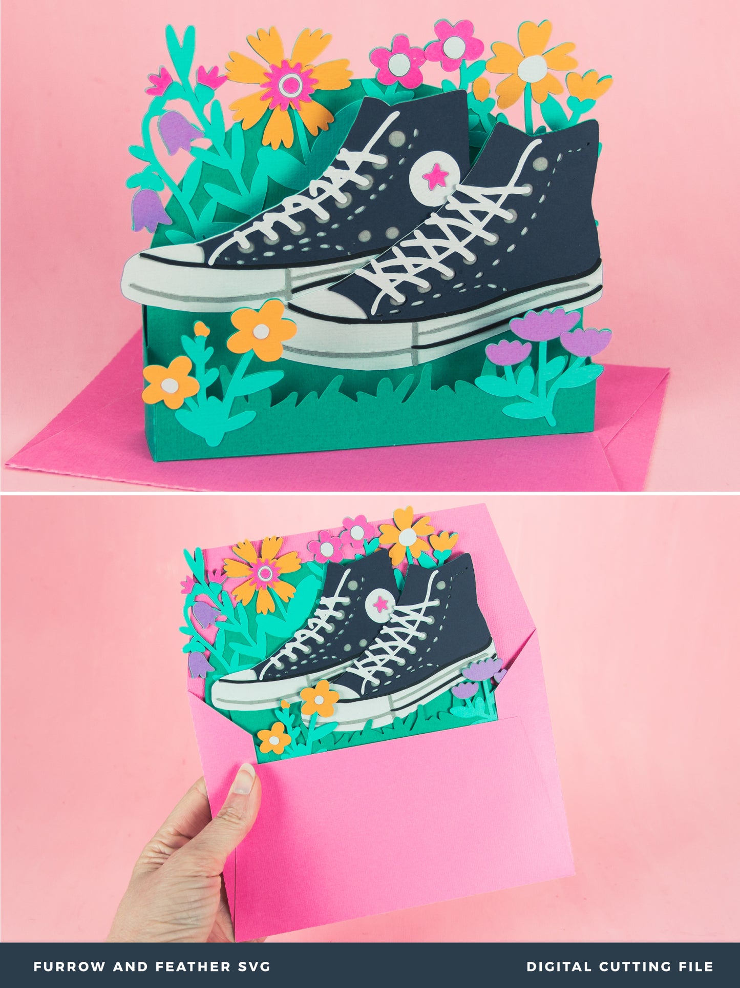 High Top Sneakers with Flowers Card - 3D Card SVG
