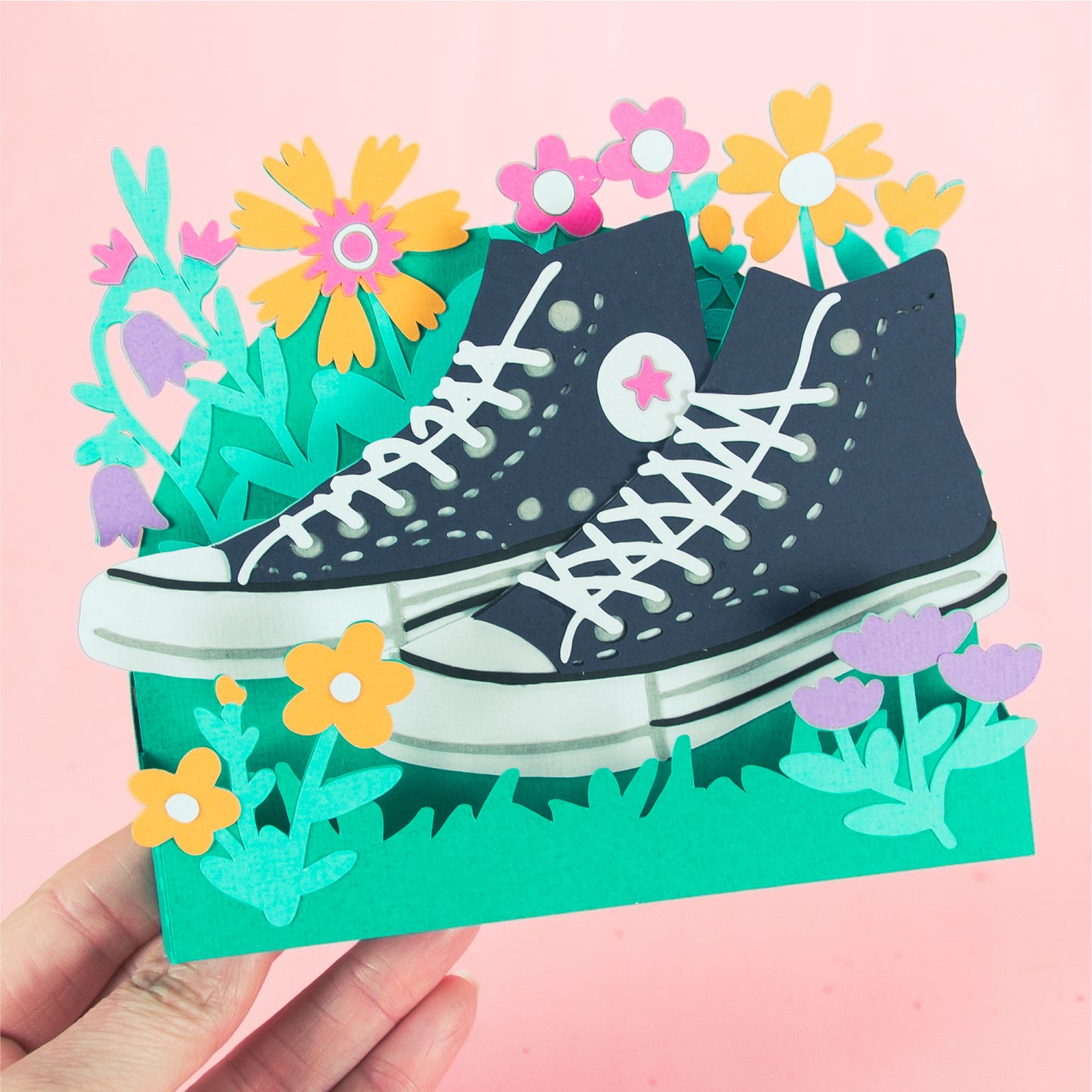 High Top Sneakers with Flowers Card - 3D Card SVG