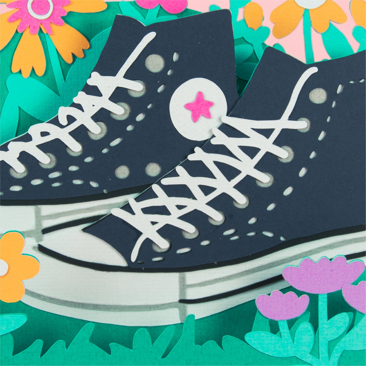 High Top Sneakers with Flowers Card - 3D Card SVG