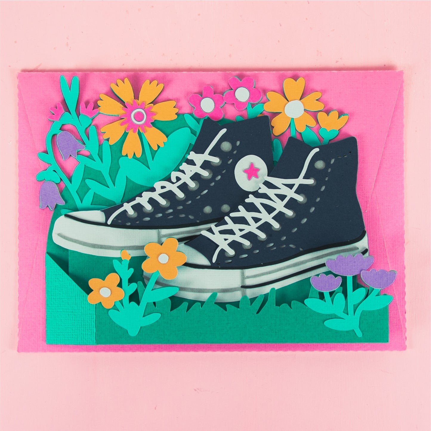 High Top Sneakers with Flowers Card - 3D Card SVG