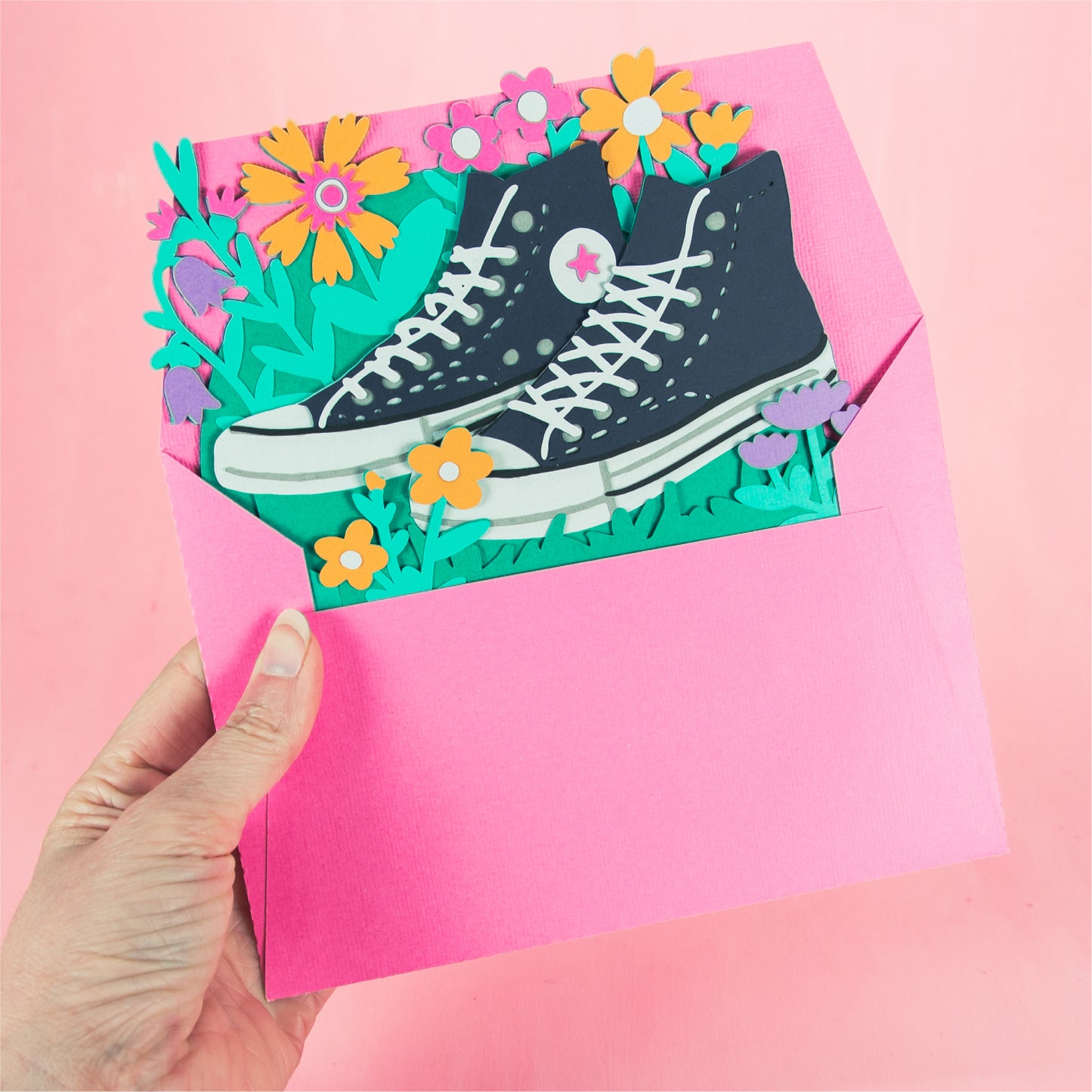 High Top Sneakers with Flowers Card - 3D Card SVG