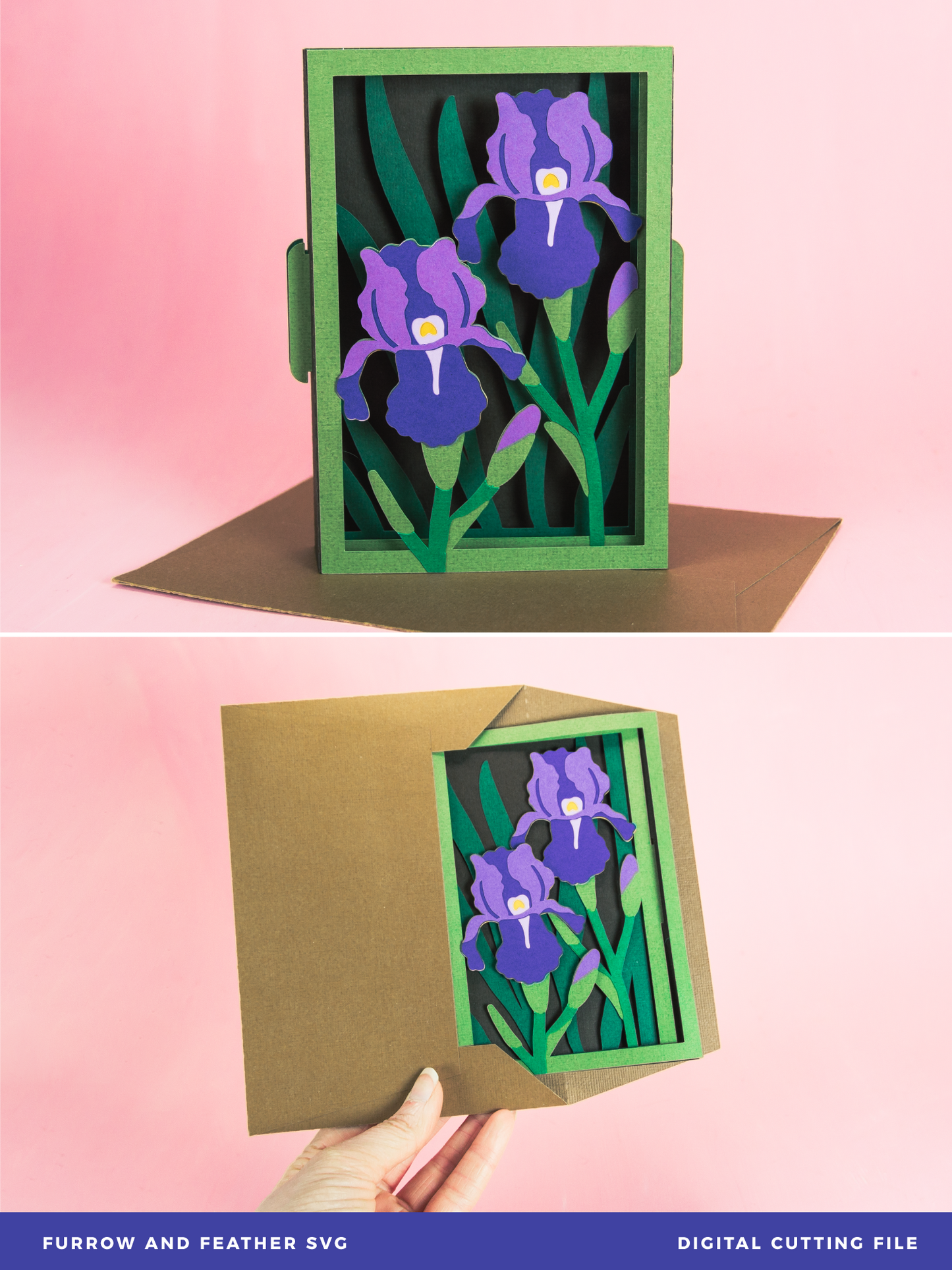 Garden Irises Card - 3D Floral Card SVG