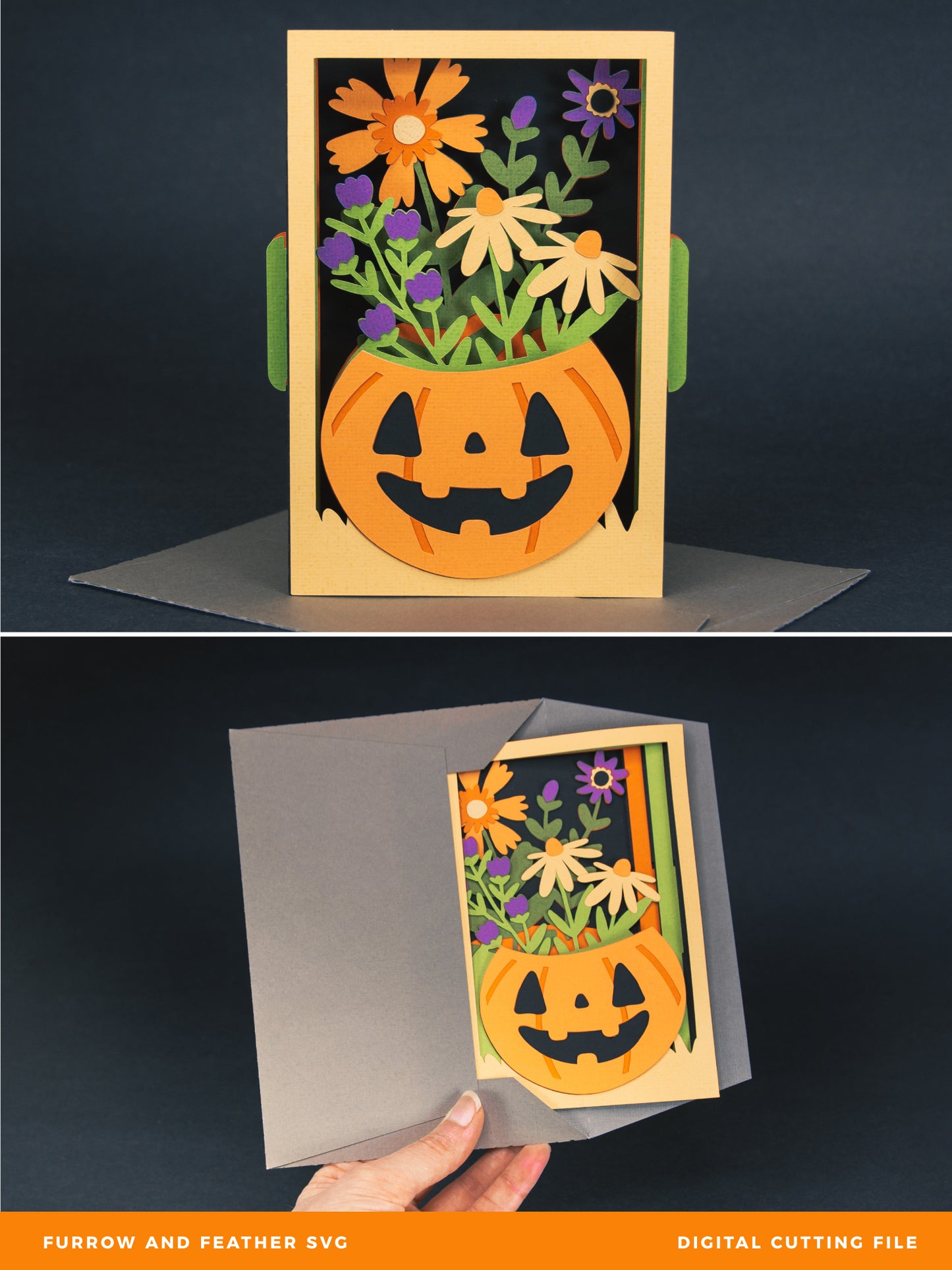 Jack-O-Lantern with Flowers Card - 3D Halloween SVG