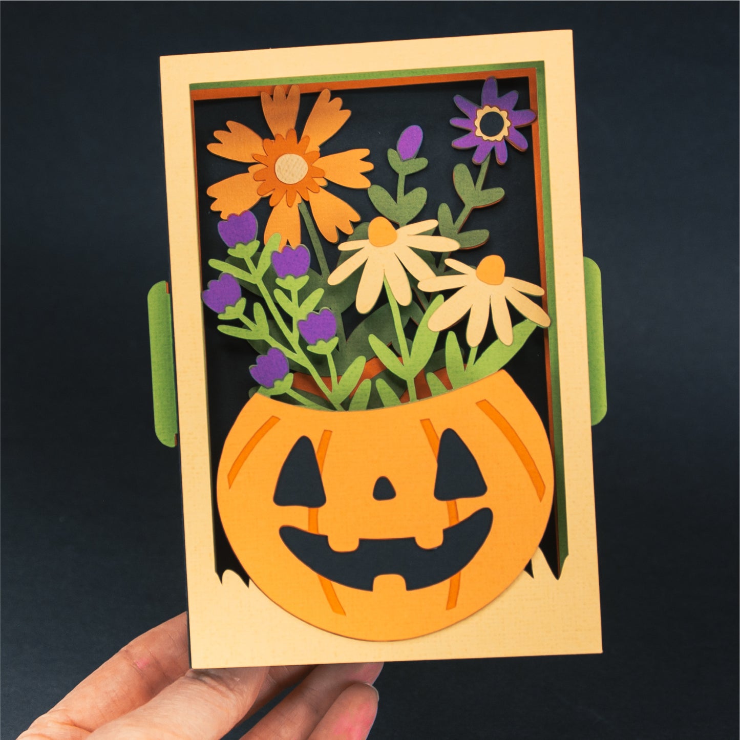 Jack-O-Lantern with Flowers Card - 3D Halloween SVG