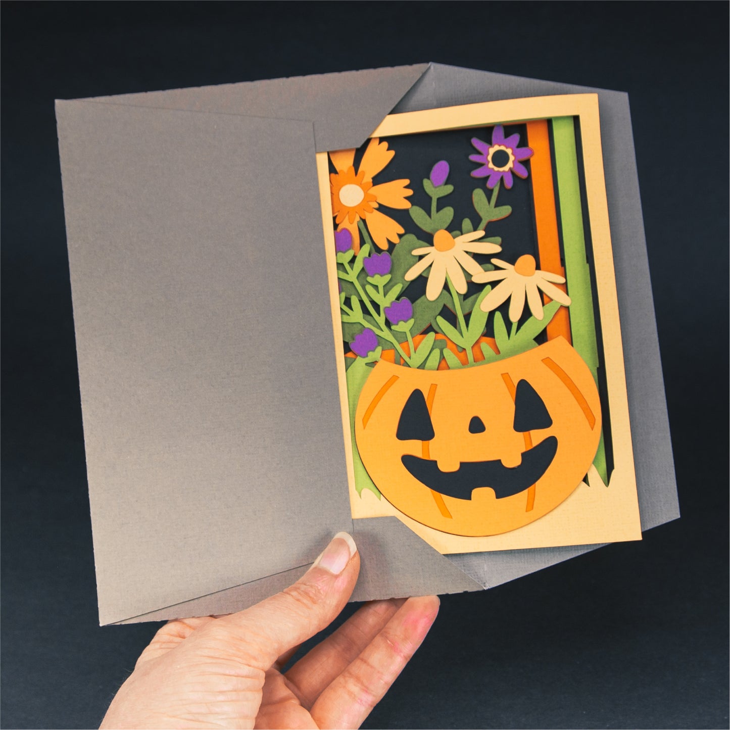 Jack-O-Lantern with Flowers Card - 3D Halloween SVG