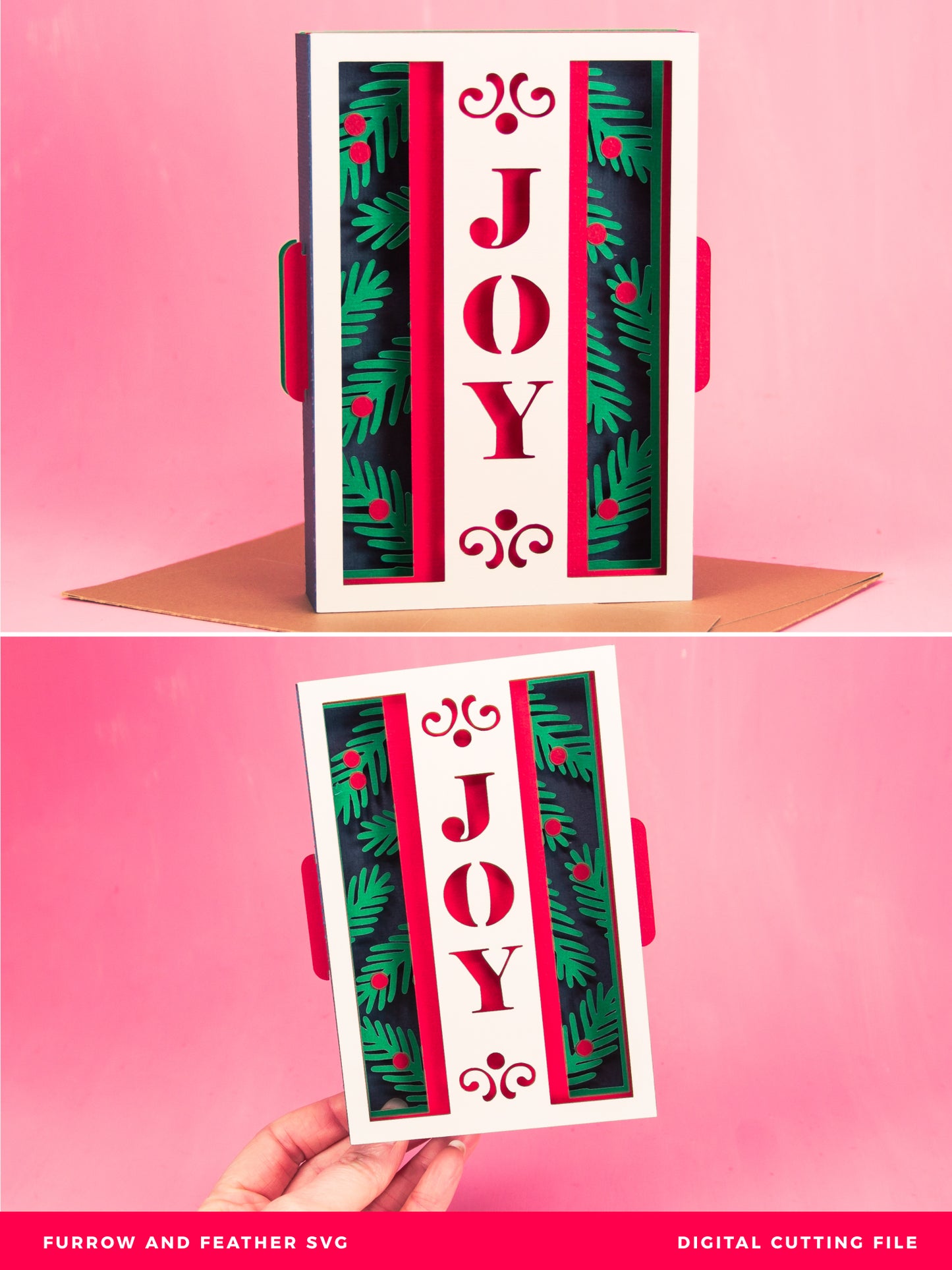 Joy Christmas Card - 3D Christmas Card SVG