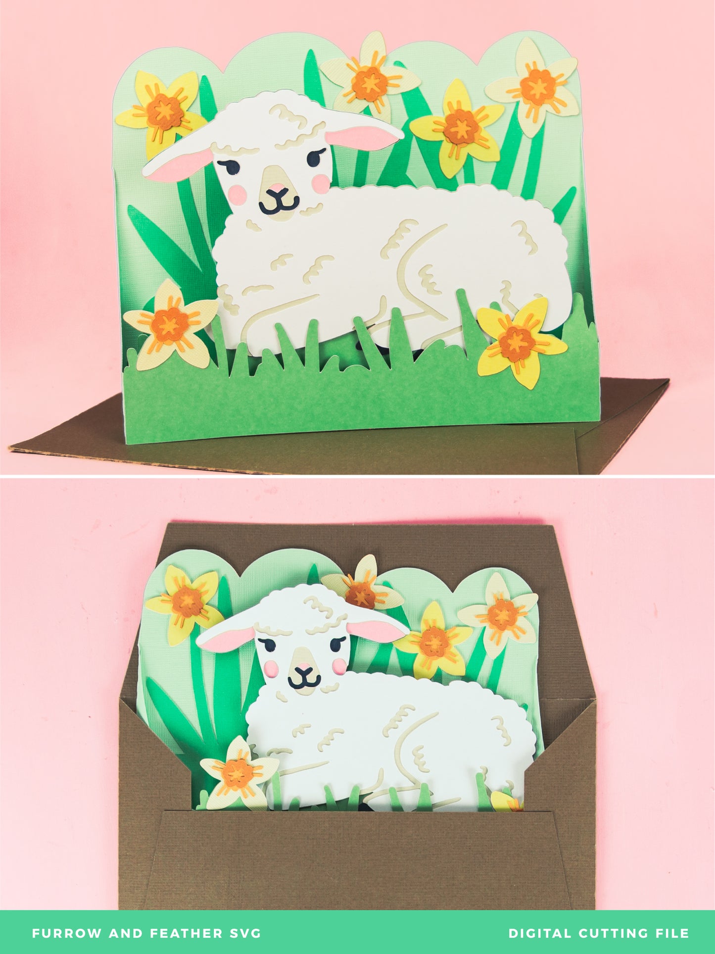 Lamb in Daffodils Card - Easter Card SVG