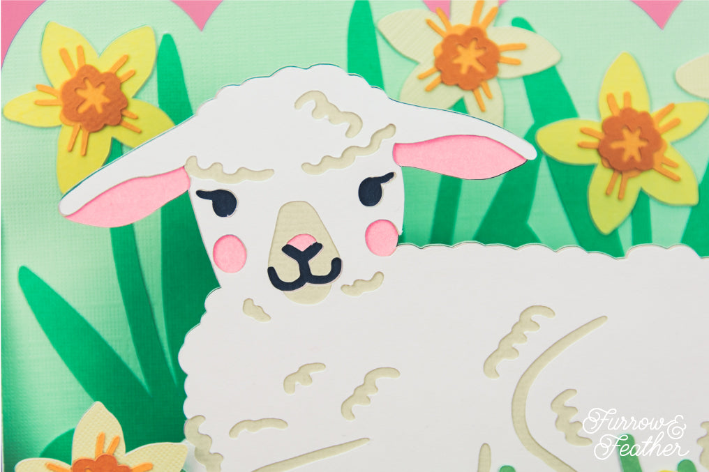 Lamb in Daffodils Card - Easter Card SVG