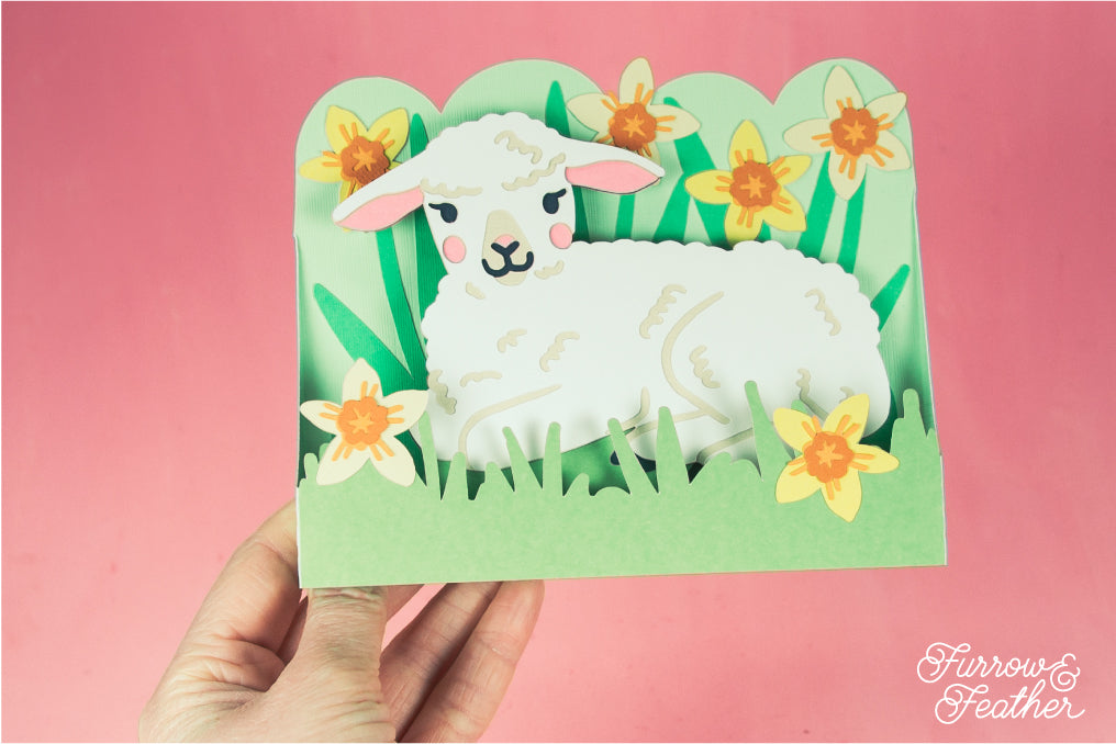 Lamb in Daffodils Card - Easter Card SVG