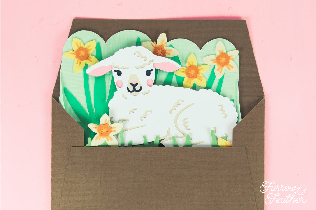 Lamb in Daffodils Card - Easter Card SVG