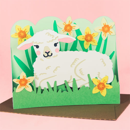 Lamb in Daffodils Card - Easter Card SVG