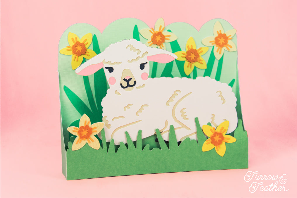Lamb in Daffodils Card - Easter Card SVG