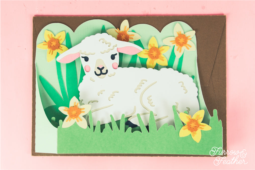 Lamb in Daffodils Card - Easter Card SVG