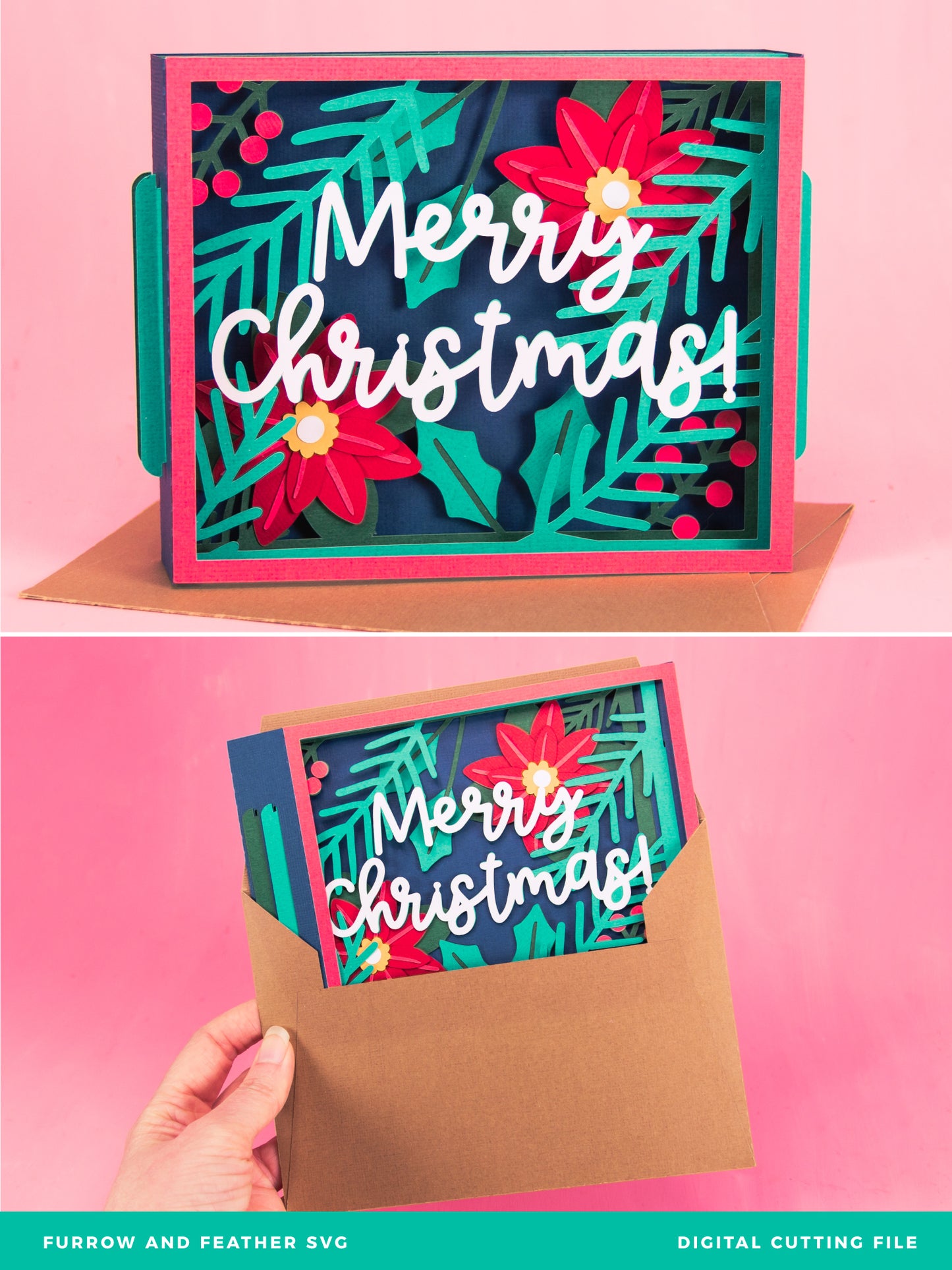Merry Christmas Layered Card - 3D Christmas Card SVG