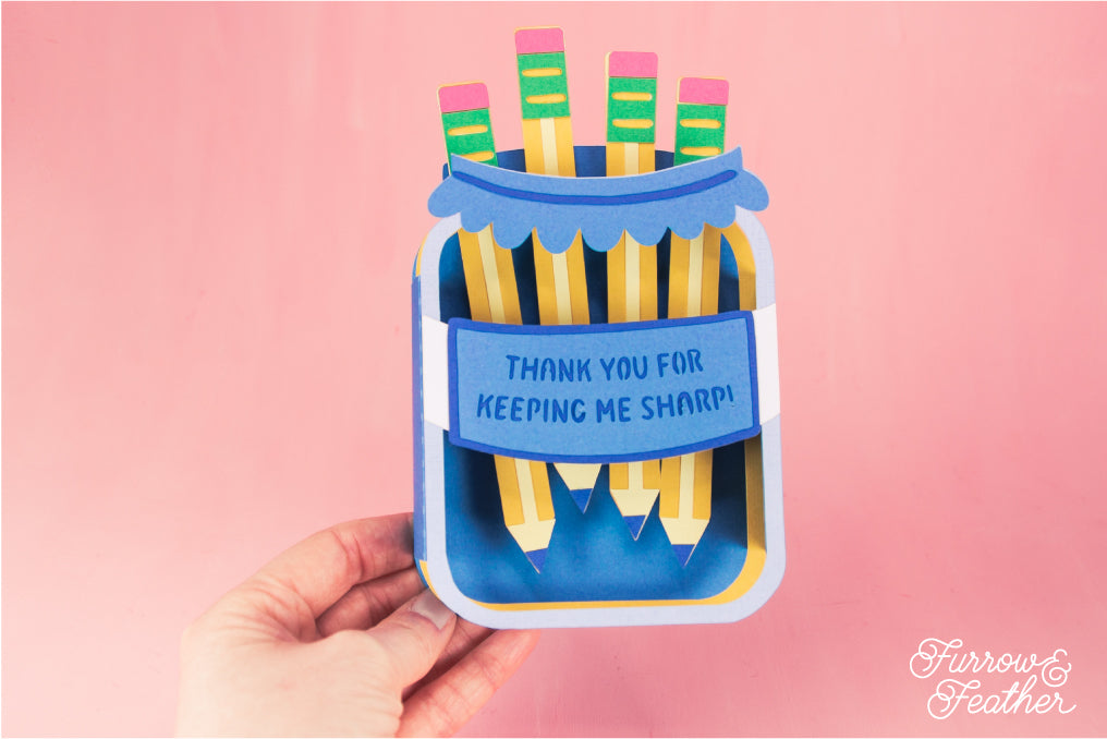 3D Pencils in Jar Card - Teacher Appreciation Card SVG