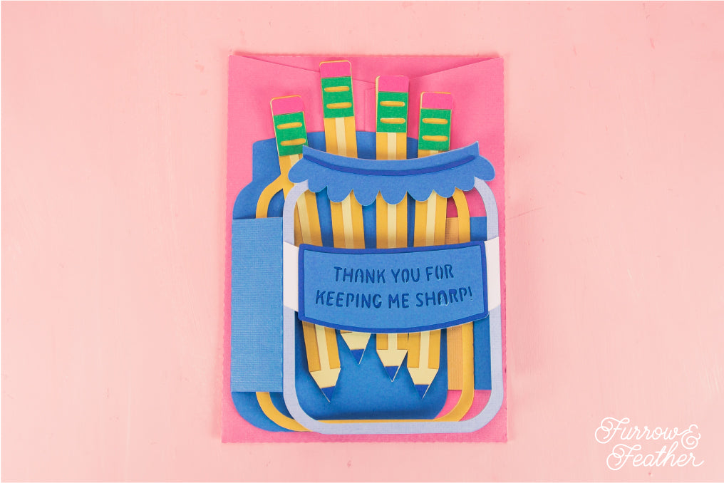 3D Pencils in Jar Card - Teacher Appreciation Card SVG