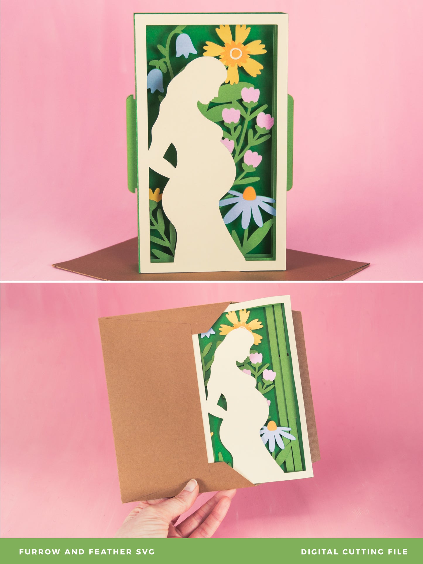 Elegant Pregnancy Card with Flowers - 3D Baby Shower Card SVG