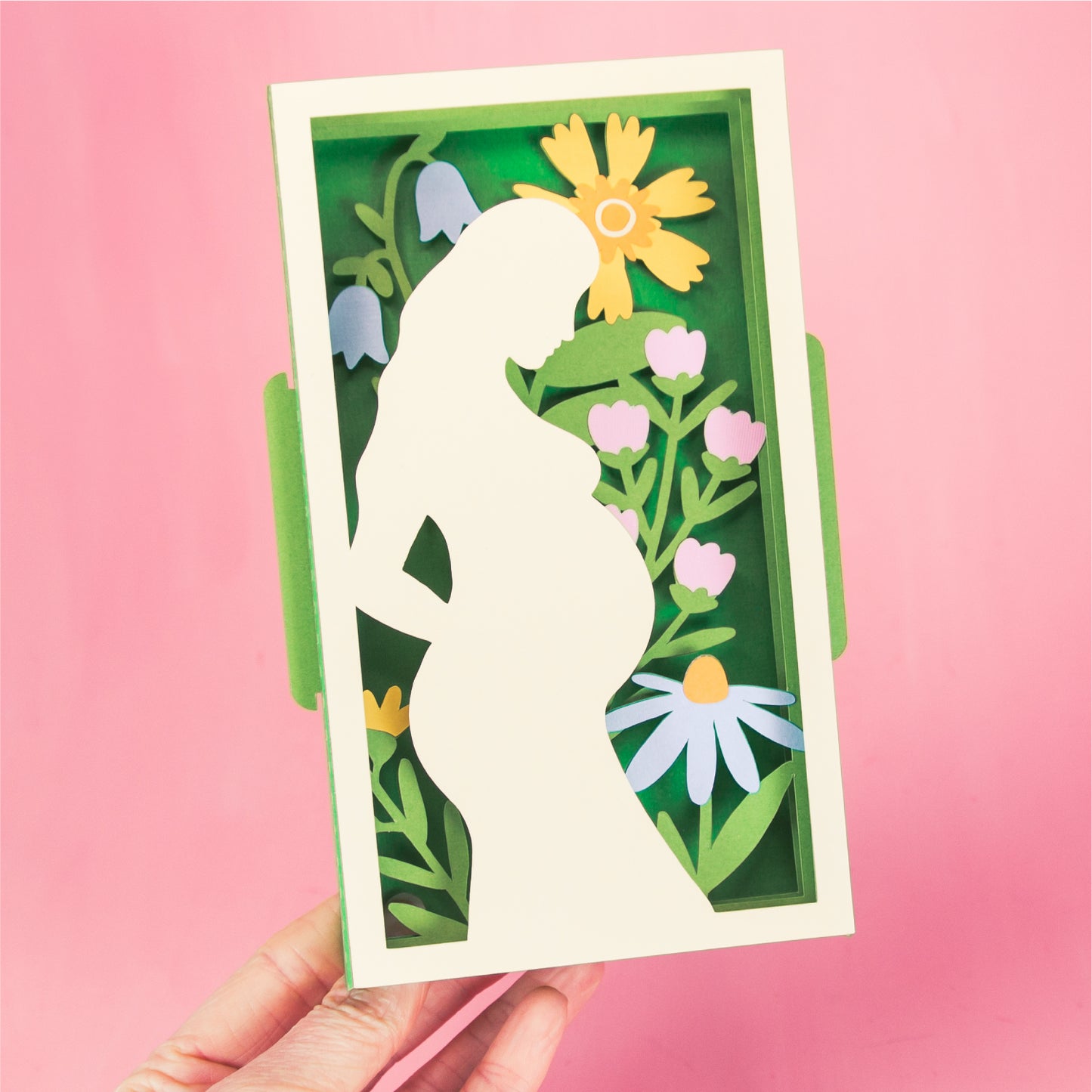 Elegant Pregnancy Card with Flowers - 3D Baby Shower Card SVG