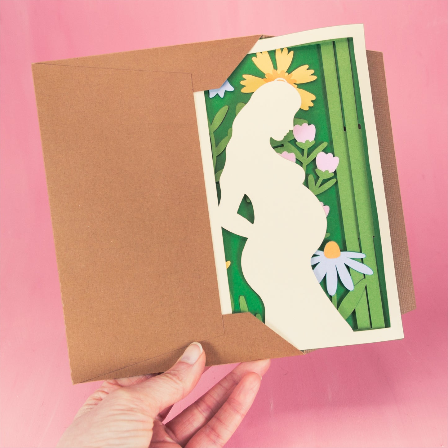 Elegant Pregnancy Card with Flowers - 3D Baby Shower Card SVG