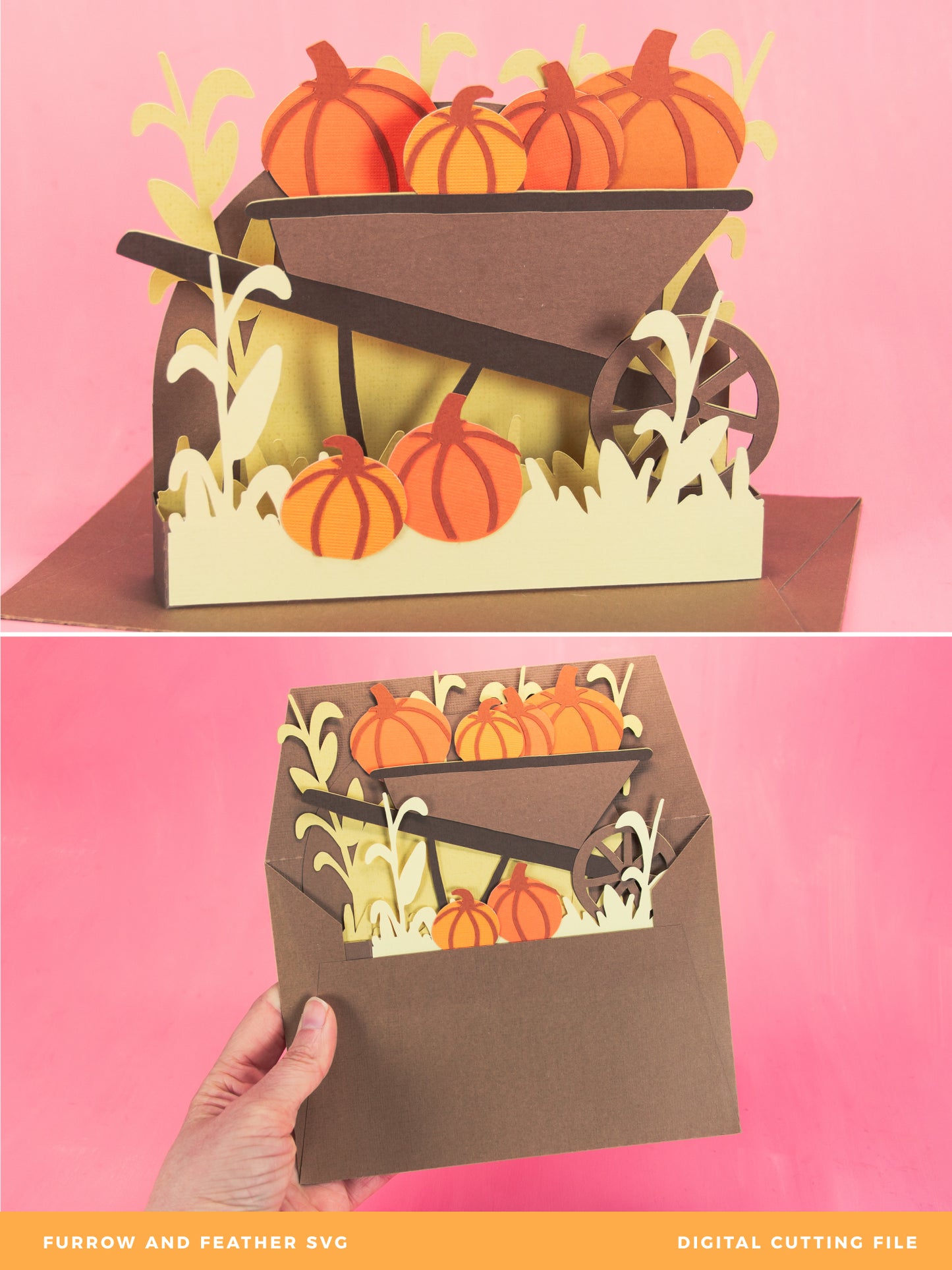 Pumpkin Patch Wheelbarrow Card - 3D Card SVG