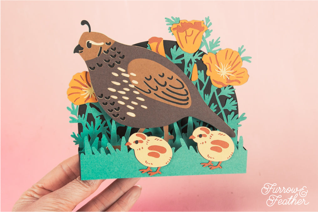 Quail and Chicks Card - 3D Mother's Day Card SVG