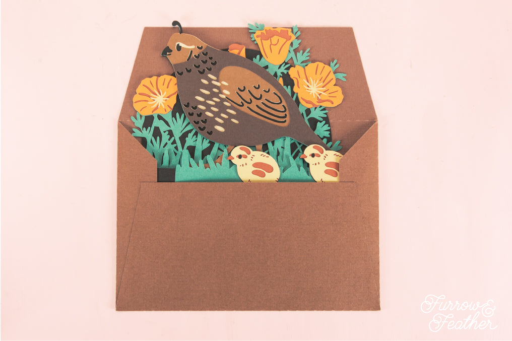 Quail and Chicks Card - 3D Mother's Day Card SVG