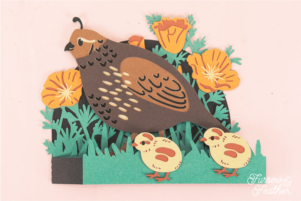 Quail and Chicks Card - 3D Mother's Day Card SVG
