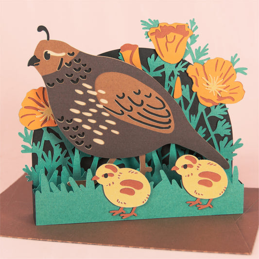 Quail and Chicks Card - 3D Mother's Day Card SVG