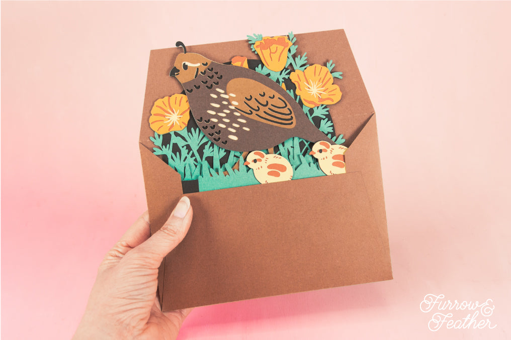Quail and Chicks Card - 3D Mother's Day Card SVG