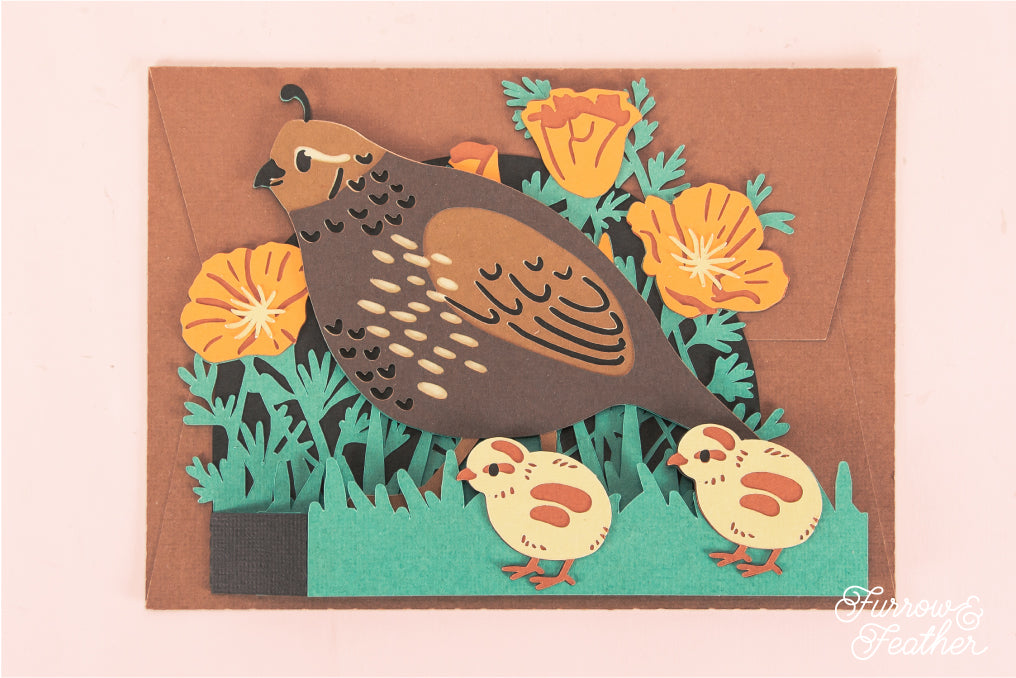 Quail and Chicks Card - 3D Mother's Day Card SVG