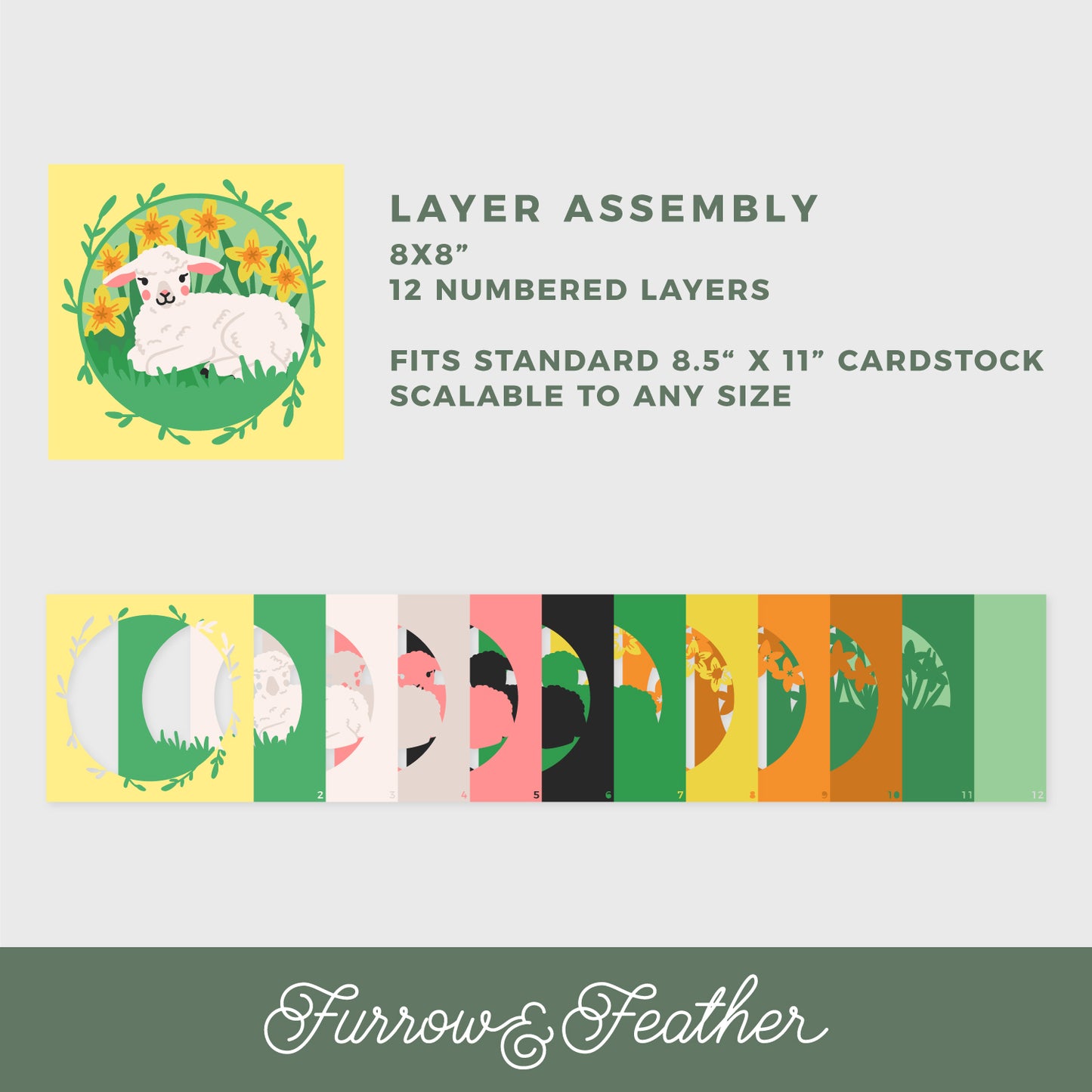 Lamb in Daffodils Shadow Box - 3D Easter Shadow Box SVG