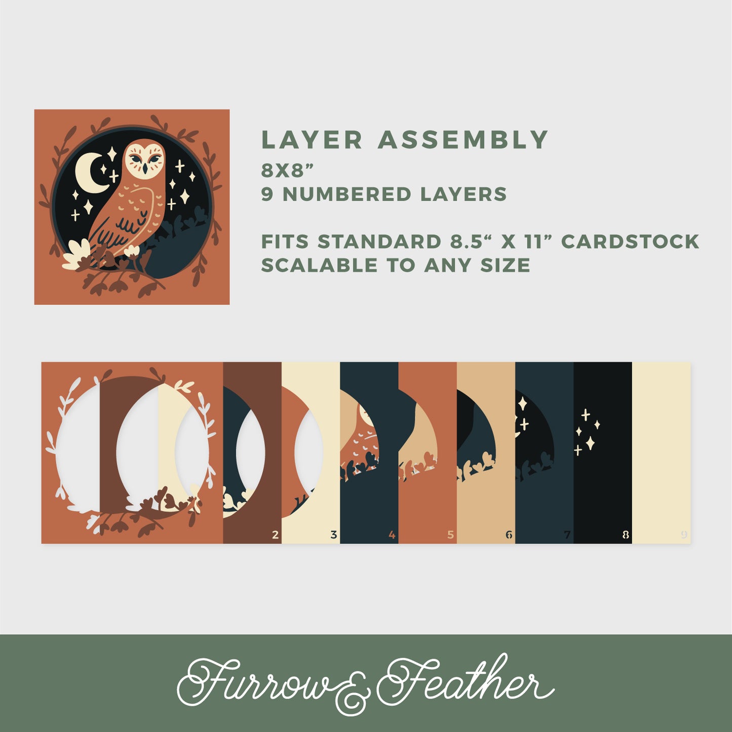 Barn Owl with Moon Shadow Box - 3D Halloween Shadowbox SVG