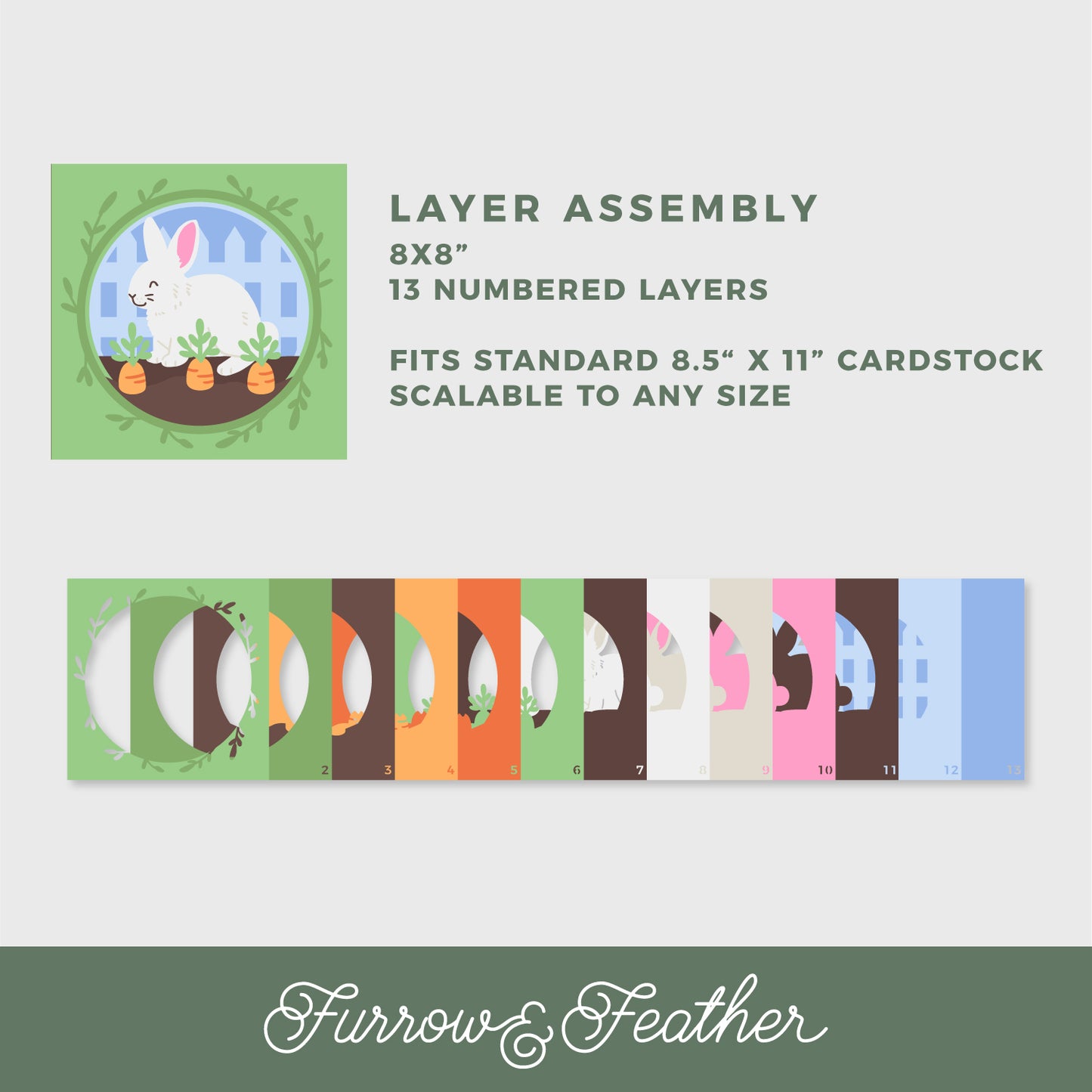 Bunny in Carrot Garden Shadow Box - 3D Easter Shadowbox SVG