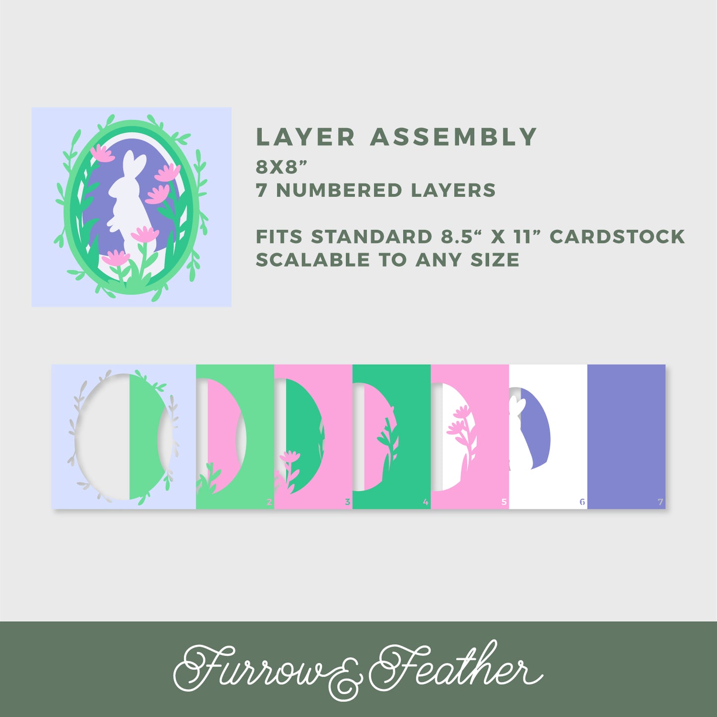 Easter Bunny in Flowers Shadow Box - 3D Easter Shadowbox SVG
