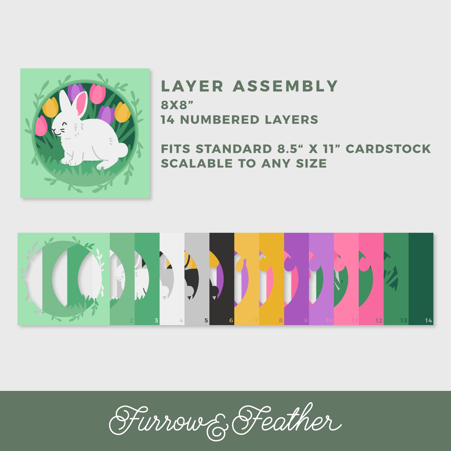 Easter Bunny with Tulips Shadow Box - 3D Easter Shadowbox SVG
