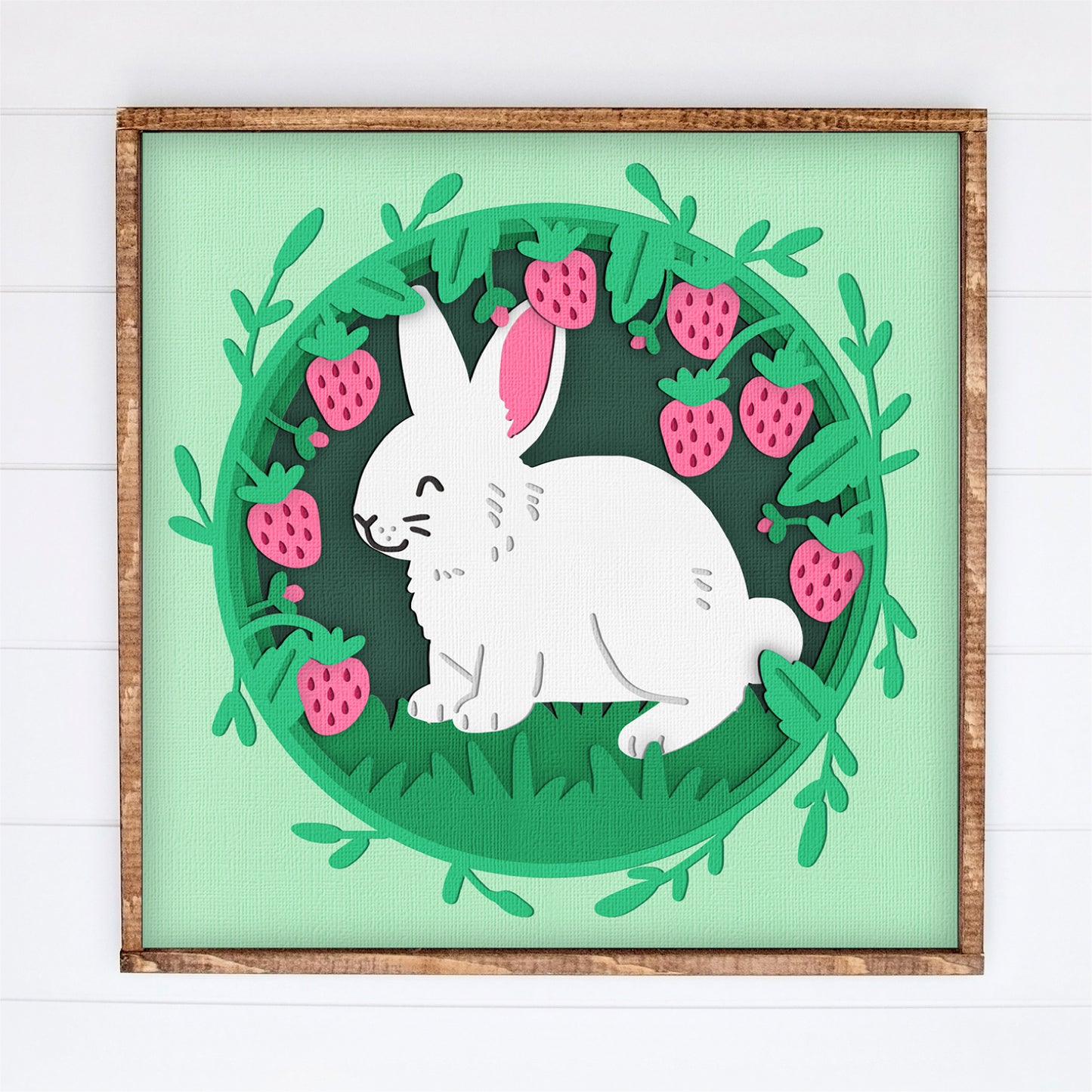 Bunny in Strawberries Shadow Box - 3D Spring Shadowbox SVG