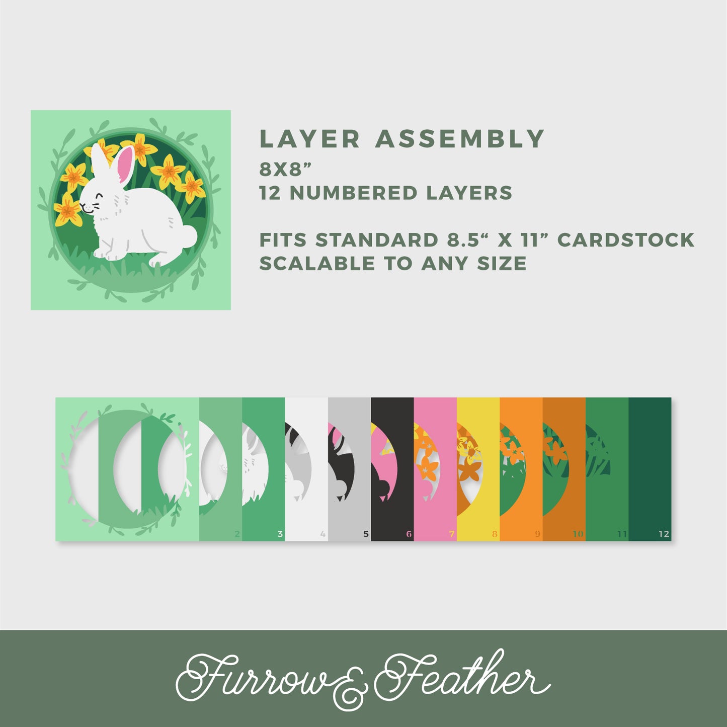 Easter Bunny in Daffodils Shadow Box - 3D Spring Shadowbox SVG