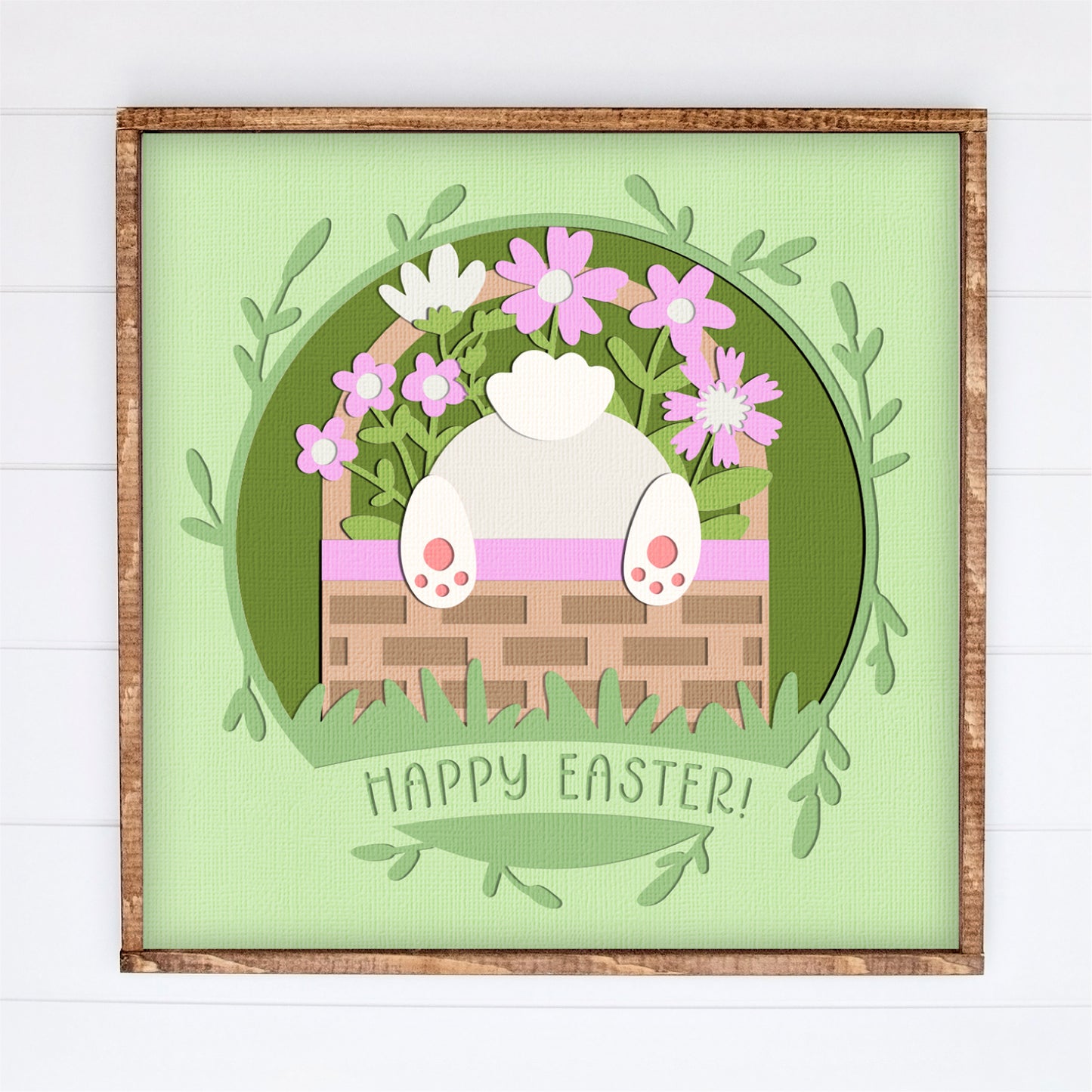 Easter Bunny Bum in Basket Shadow Box - 3D Easter Shadowbox SVG