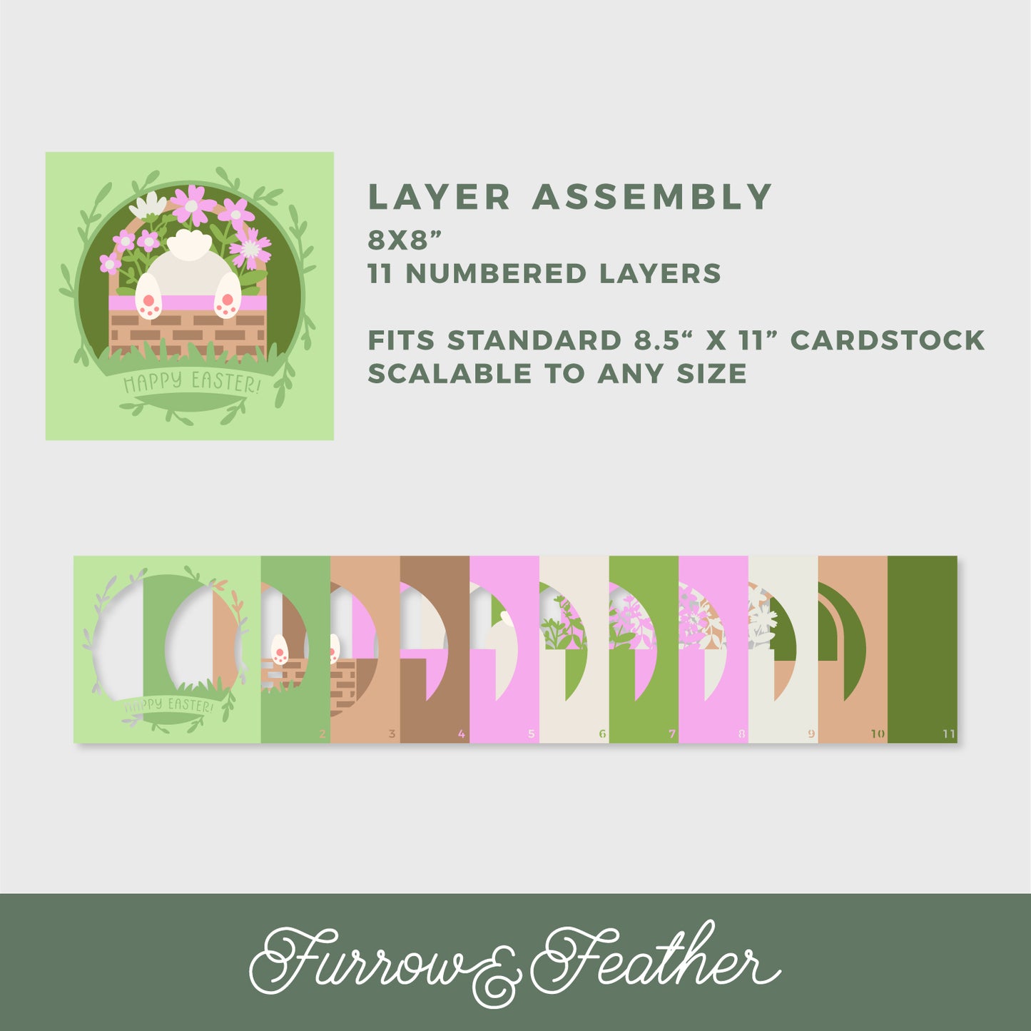 Easter Bunny Bum in Basket Shadow Box - 3D Easter Shadowbox SVG