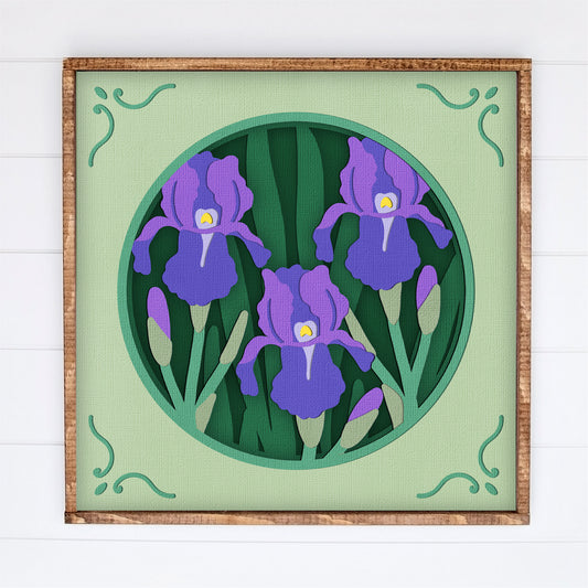 Garden Irises Shadow Box - 3D Flower Shadowbox SVG