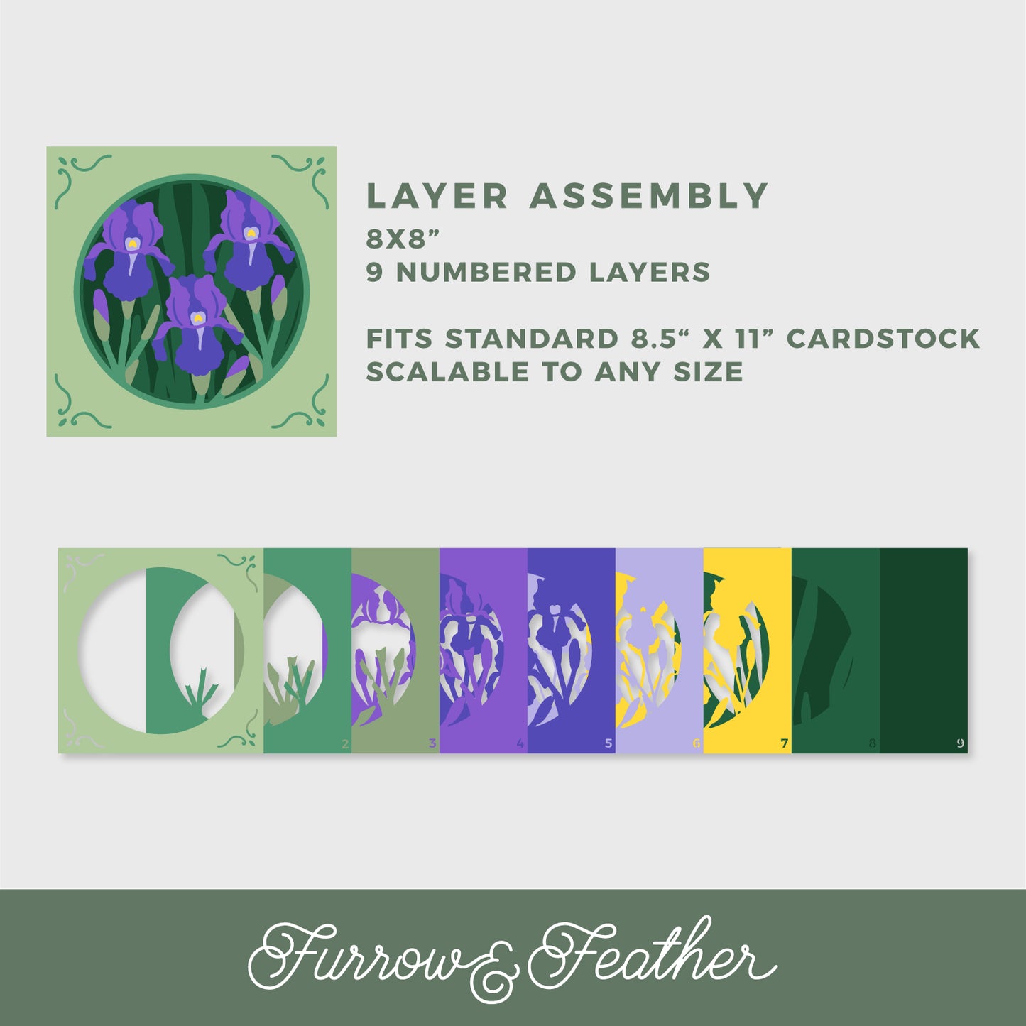Garden Irises Shadow Box - 3D Flower Shadowbox SVG