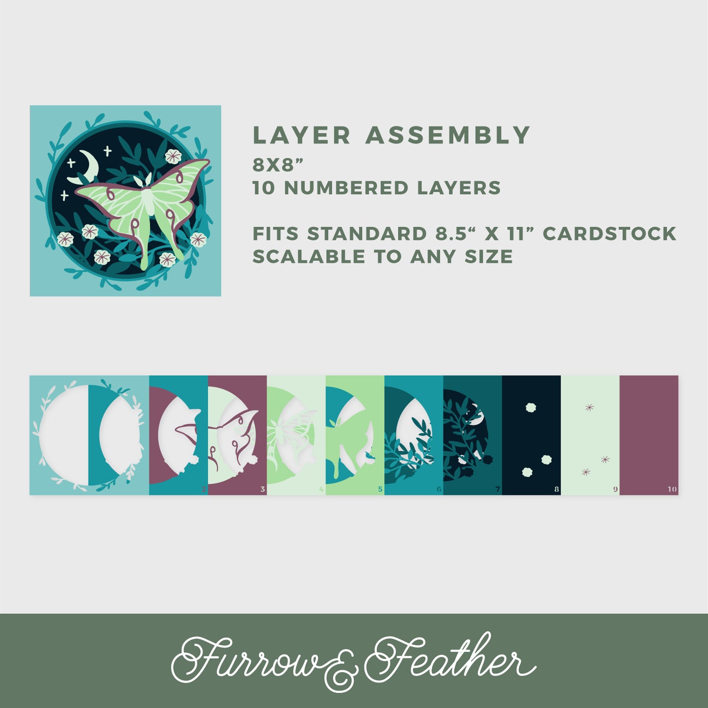 Witchy Luna Moth Shadow Box - 3D Halloween Shadowbox SVG