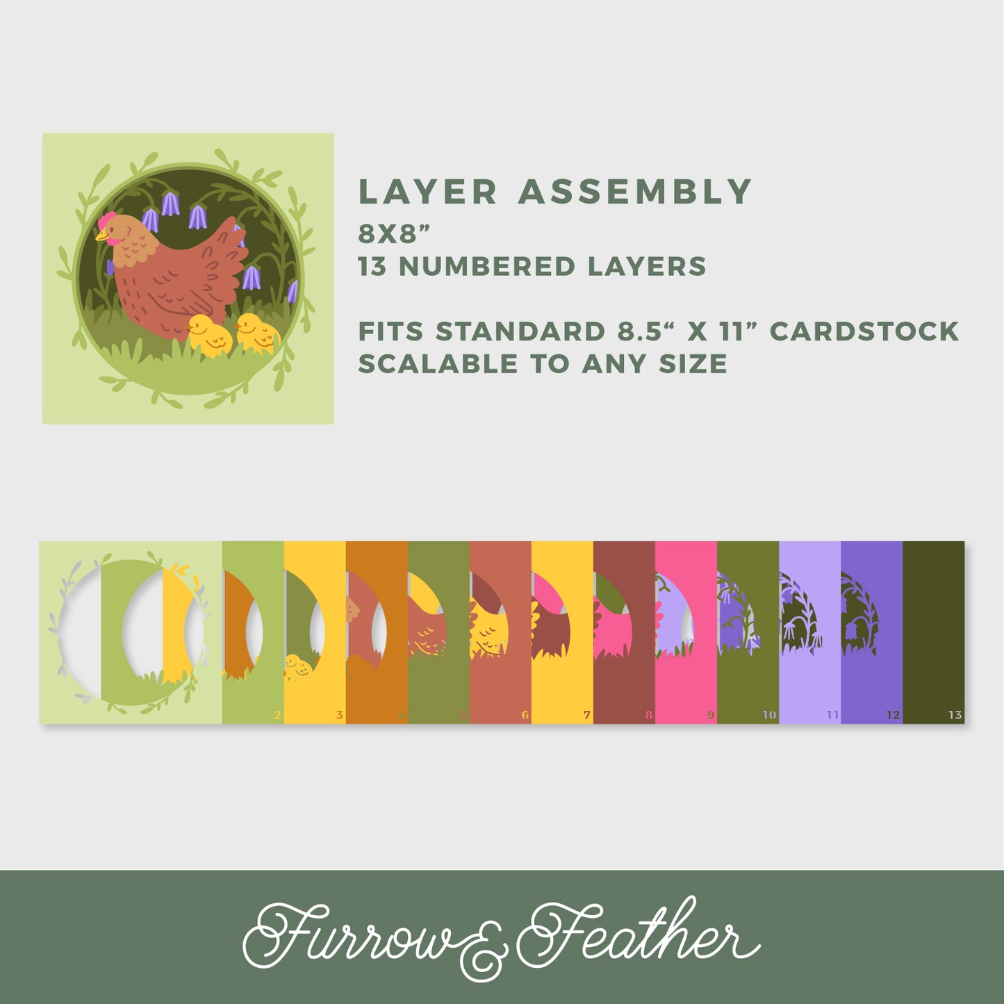 Mama Hen & Chicks Shadow Box - 3D Mother's Day and Spring Shadowbox SVG